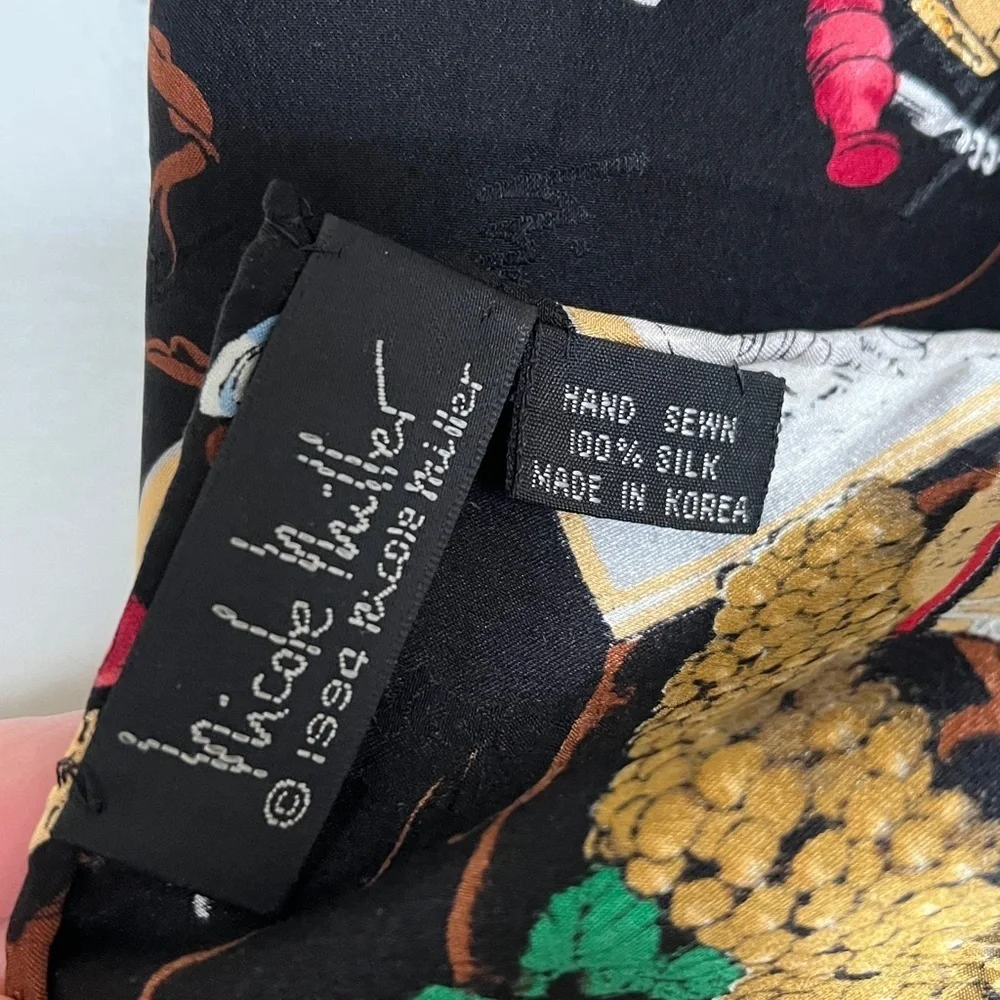 Vintage Nicole Miller Silk Scarf Wine Grape Vineyard Print Large 43x42